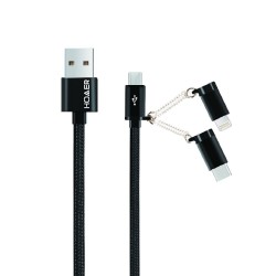 CABLE NYLON 3 EN 1 lightning Micro USB Type-C NOIR