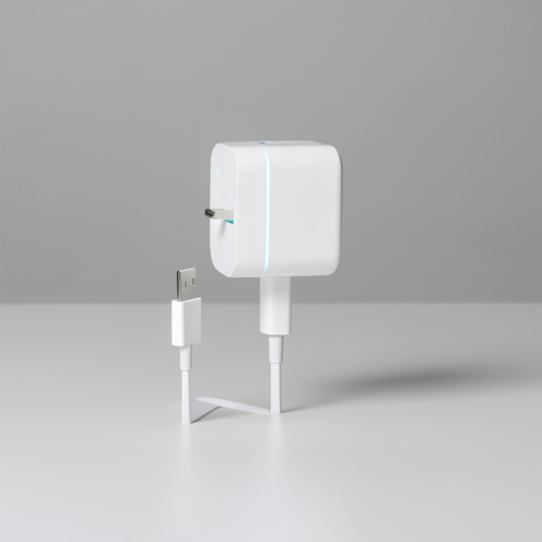 Chargeur mural rapide Samsung EP-TA20 blanc avec câble USB, présenté sur une surface claire dans un style épuré.