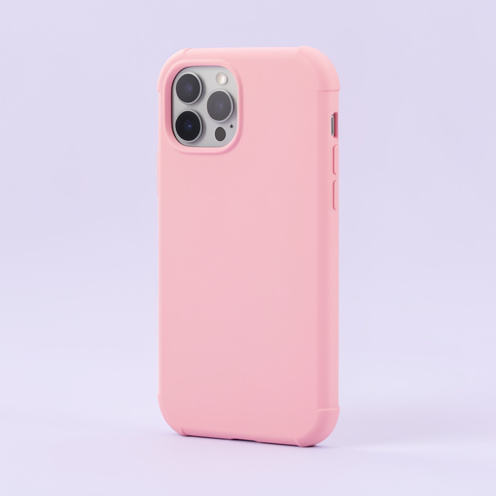 Coque rose ajustée autour d’un smartphone compact, avec bords renforcés et protection des angles.