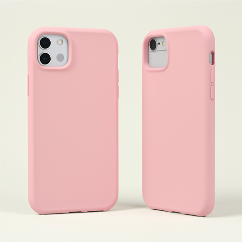 Coque rose pour smartphone compact, présentée sous plusieurs angles avec bords renforcés et coins protecteurs.